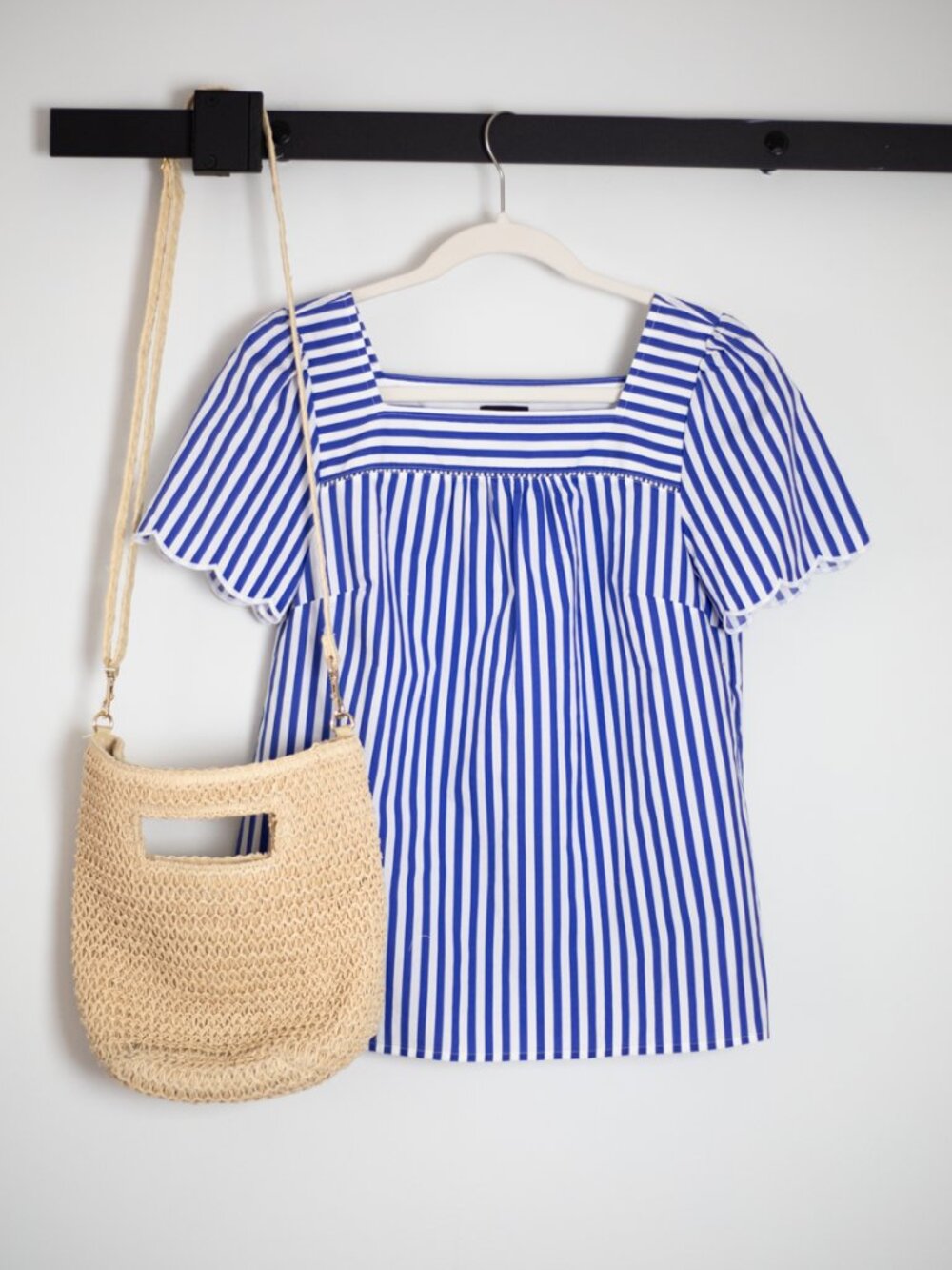NWT Talbots Petite Striped Cotton Top + Straw Crossbody Bag Summer Bundle